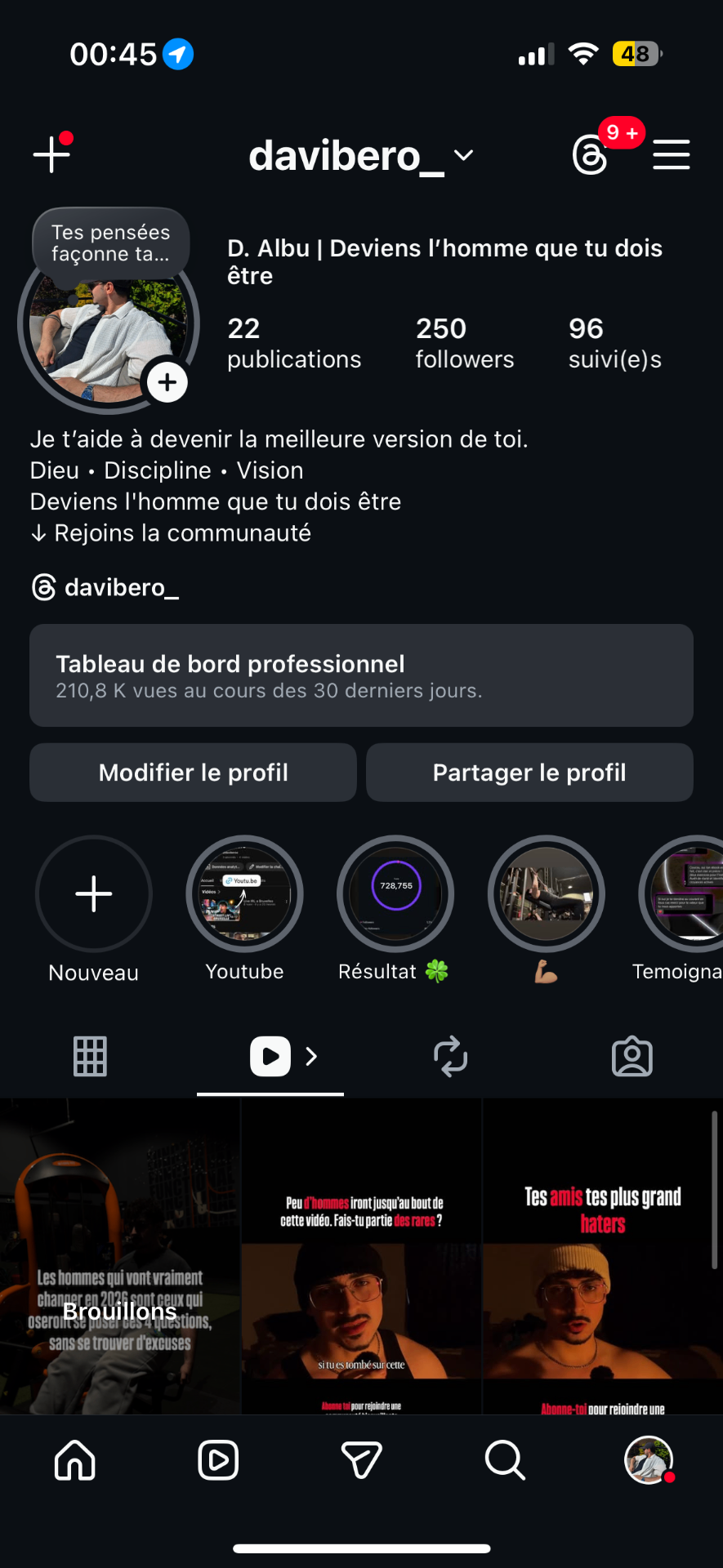 Profil Instagram davibero_ à 250 abonnés