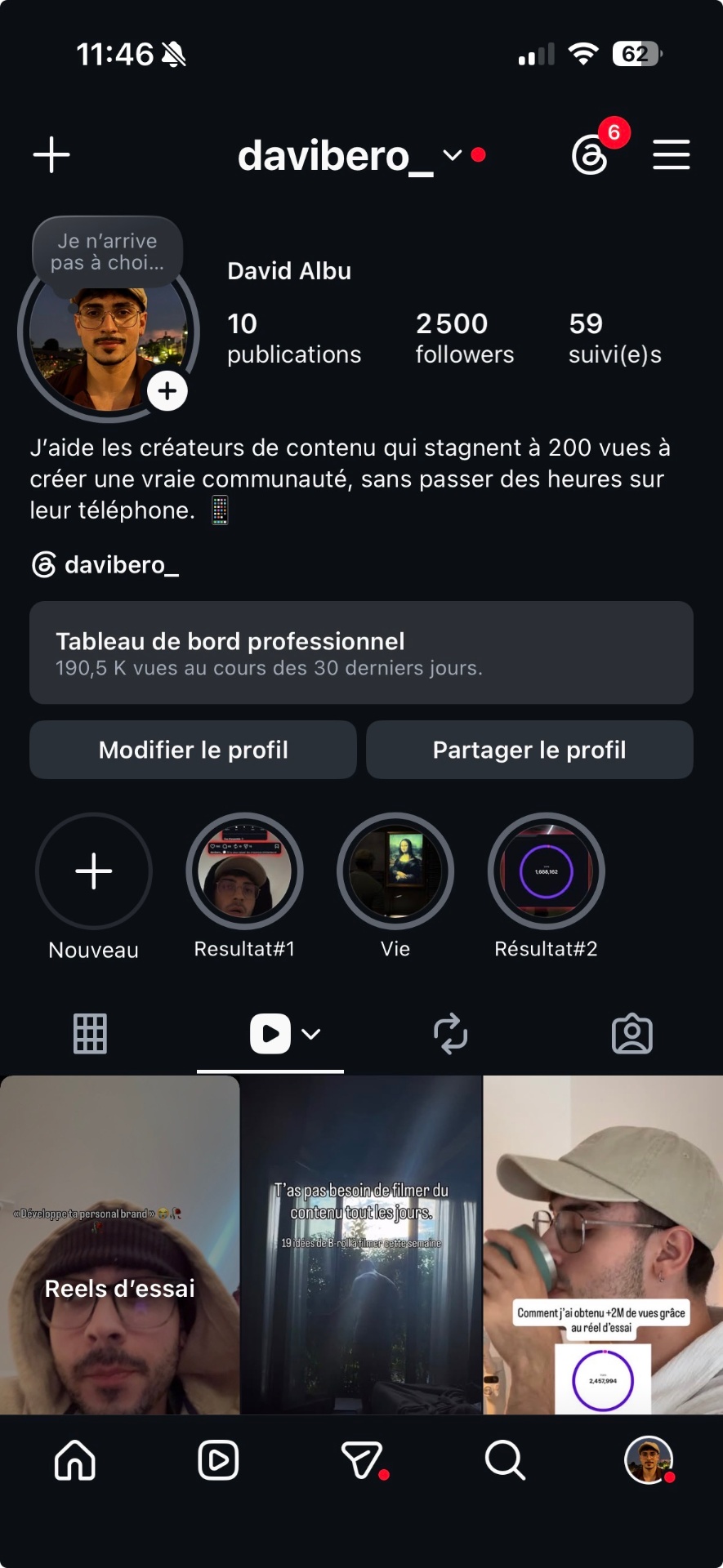 Profil Instagram davibero_ à 2500 abonnés